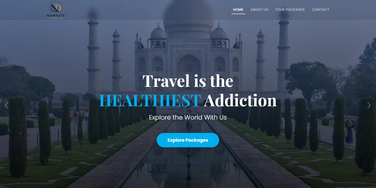 Namaste Destination — travel landing page
