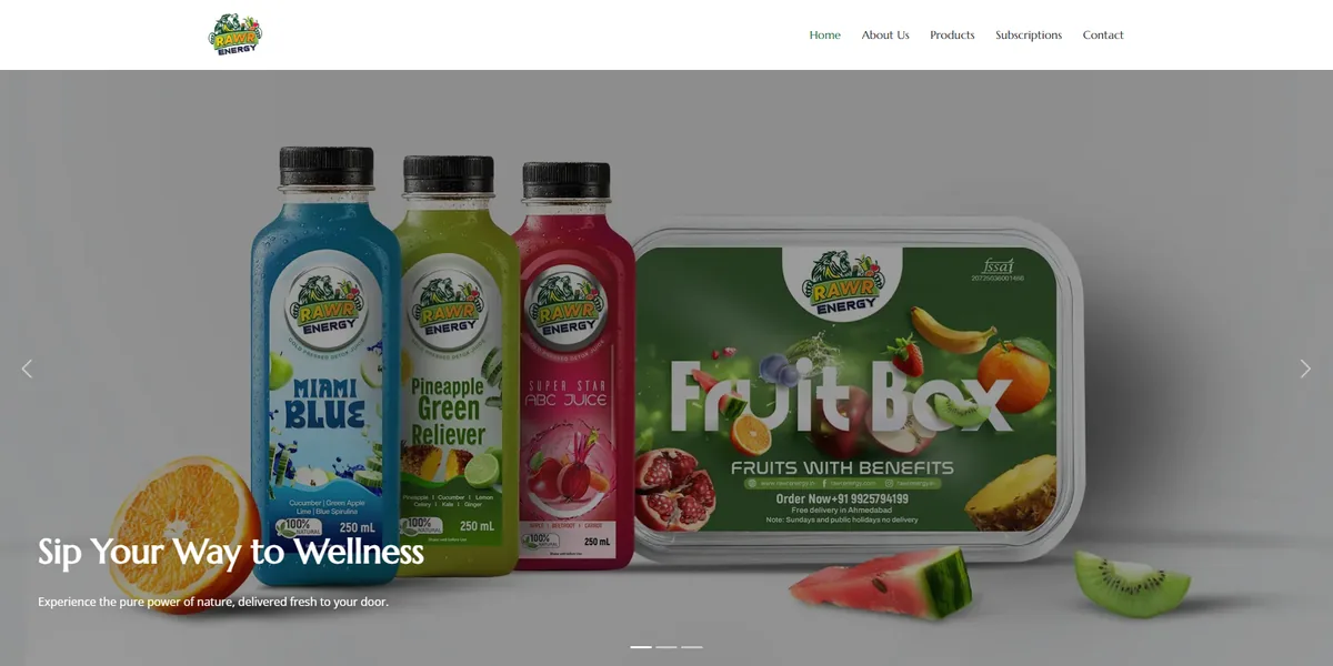 Rawr Energy — live homepage with product range